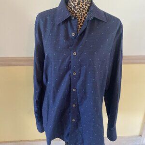 Robert Graham Men's Blue Paisley Collared Cotton Button‎ Up Dress Shirt Size M